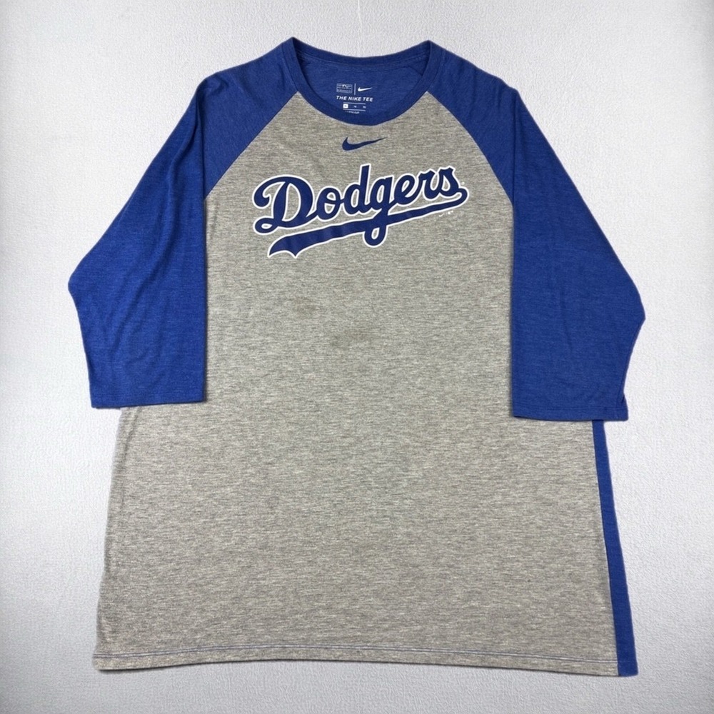 Nike LA Dodgers Shirt Mens XL MLB Gray Blue 3/4 Sleeve Raglan Baseball